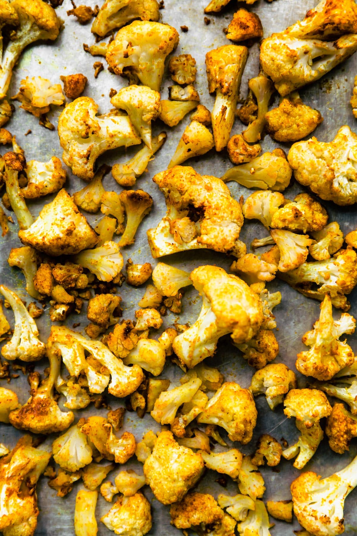 Close up of roasted curried cauliflower.