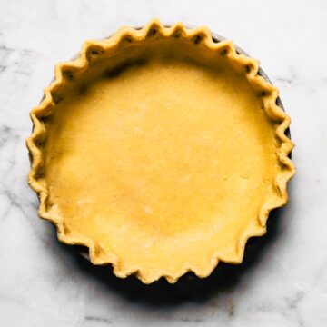 Overhead photo of a homemade unbaked gluten free pie crust.