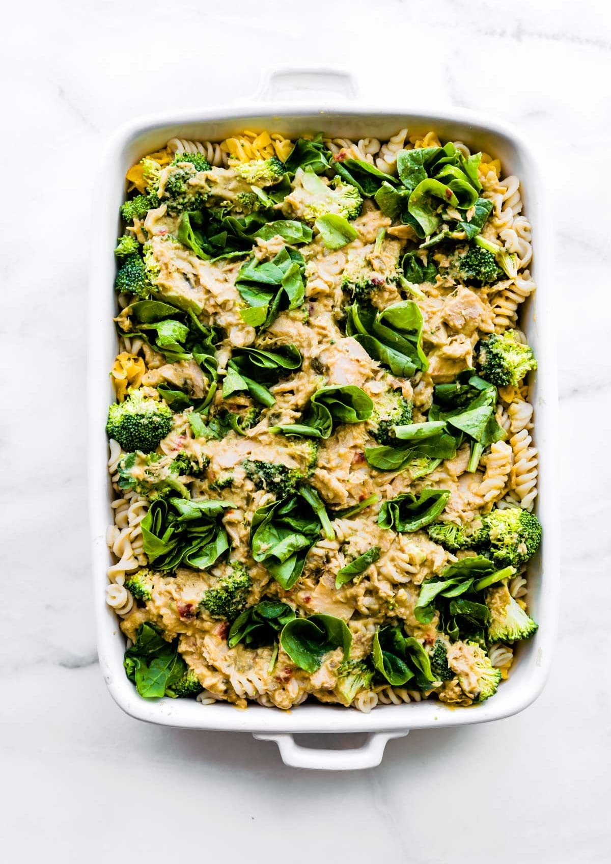 casserole with pasta and veggies in dish