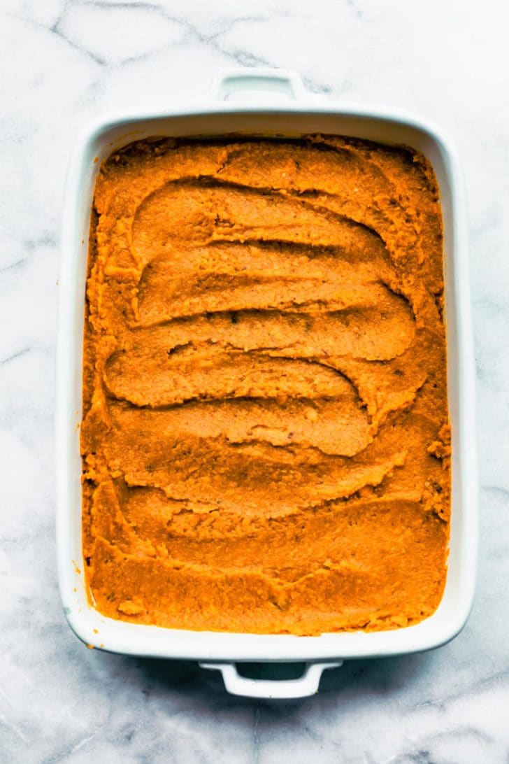 unbaked vegan sweet potato casserole without the topping
