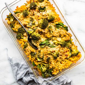 pan of gluten free tuna noodle casserole