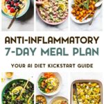 Collage of healthy recipes with text overlay for week of anti-inflammatory meals.