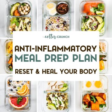 A photo grid of 8 Anti-Inflammatory Meal Prep Recipe photos with a text overlay.