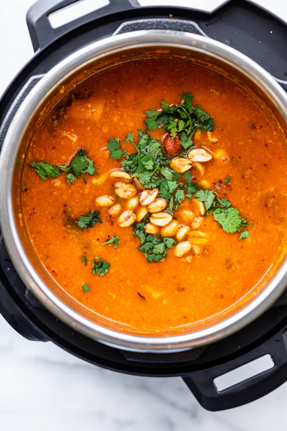 looking down at Instant Pot African stew in pressure cooker