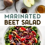 @ photos of marinated beet and apple salad with a text overlay for pinterest.