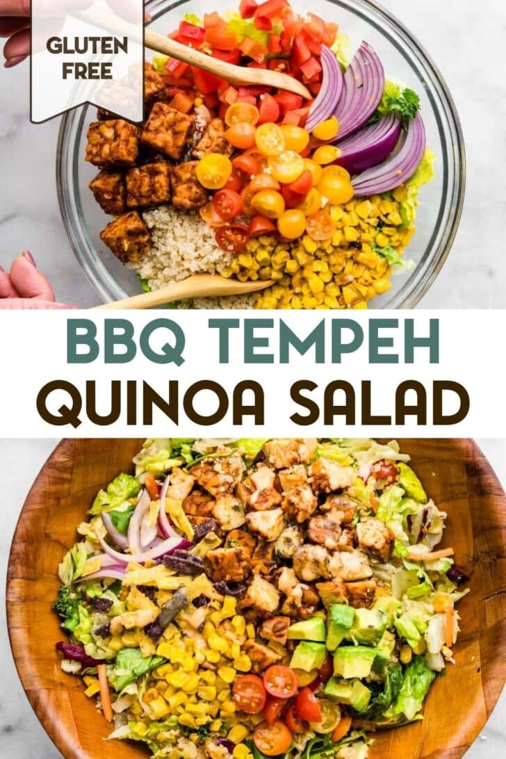 Two photos of BBQ Tempeh Salad with a text overlay for pinterest.