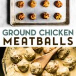 Two photos of Air Fryer Chicken Meatballs with a text overlay for pinterest.