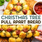 A photo of a gluten-free Christmas Tree Pull Apart Bread with a text overlay for pinterest.