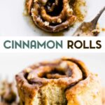 Two photo of a Gluten-Free Cinnamon Rolls with a text overlay for pinterest.