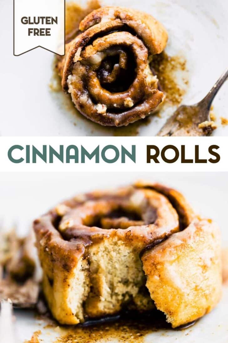 Two photo of a Gluten-Free Cinnamon Rolls with a text overlay for pinterest.