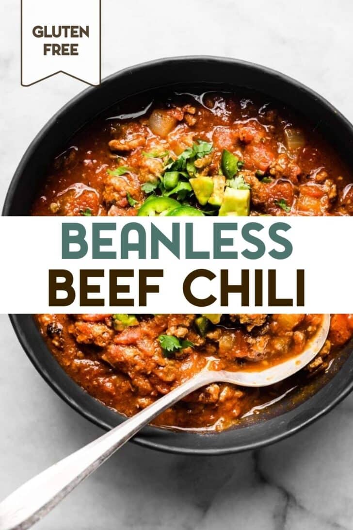 Two photos of gluten-free slow cookier beef chili with a text overlay for pinterest.