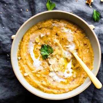 whole30 ham and vegetable soup in bowl with spoon