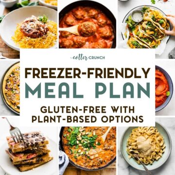 A photo of 8 Gluten-Free Freezer-Friendly Recipes with a text overlay.