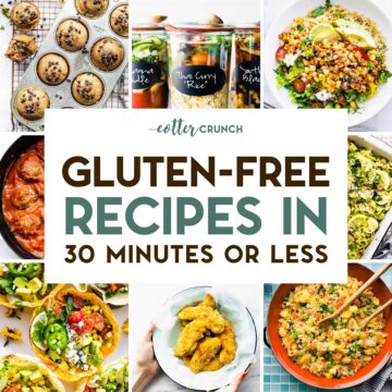 A grid of 8 food photos of Gluten-Free 30 Minute Meals.