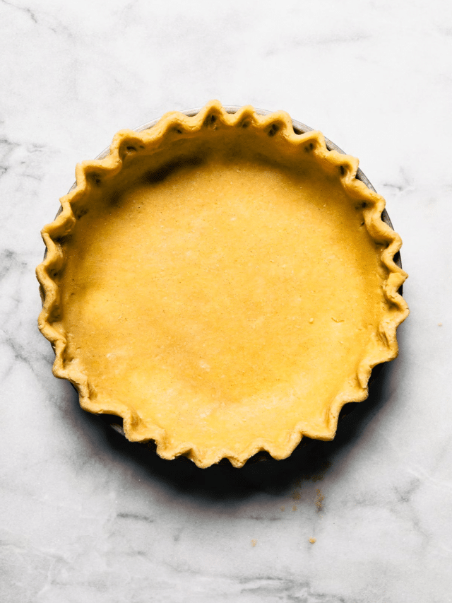 Overhead photo of a homemade unbaked gluten free pie crust.