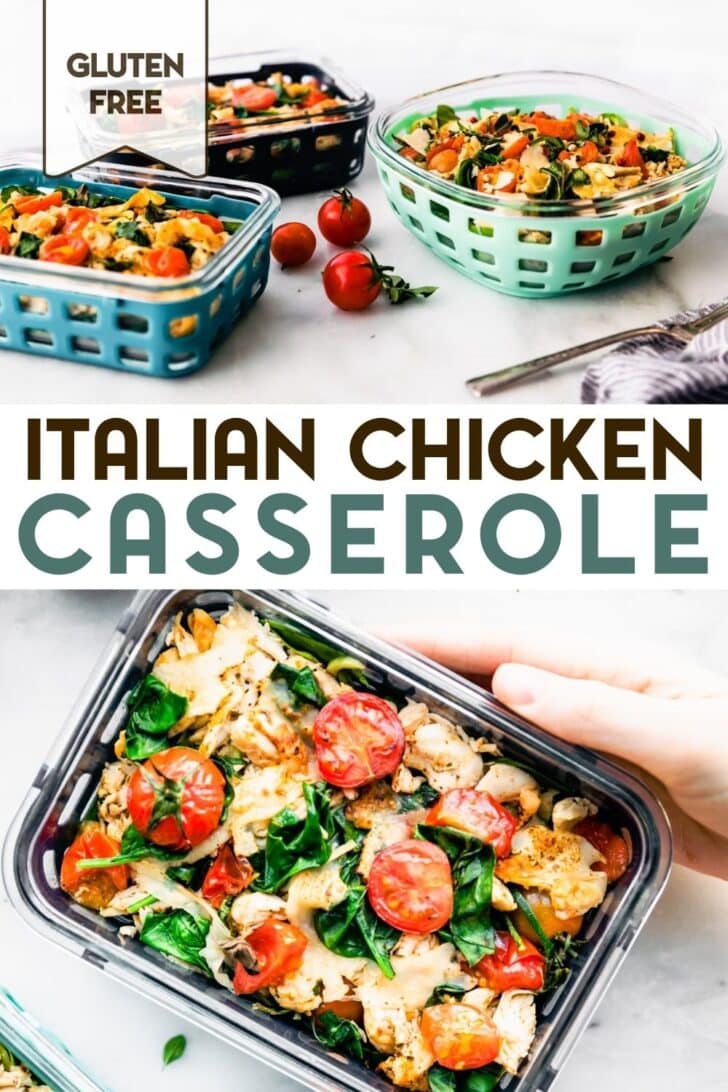 Two photos of Italian Meal Prep Chicken Casserole with text overlay.