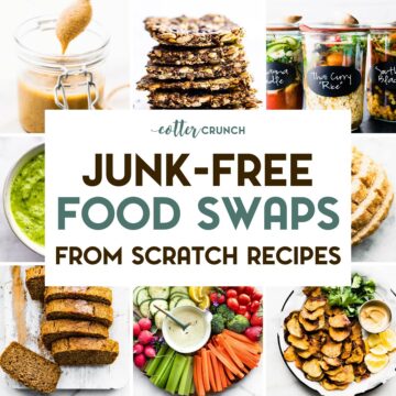 A grid of 8 gluten-free junk food swap recipe photos with a text overlay