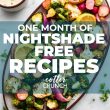 titled image of roasted vegetables on platter says: One Month of Nightshade Free Recipes