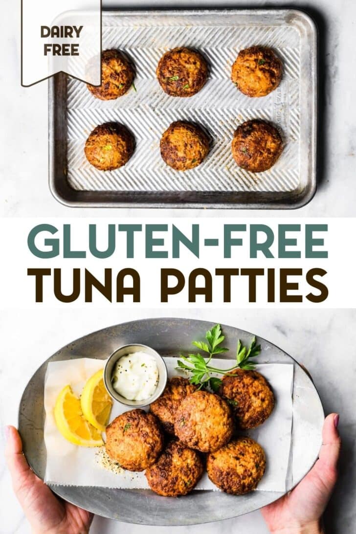Two photos of Gluten-Free Tuna Patties with a text overlay for pinterest.