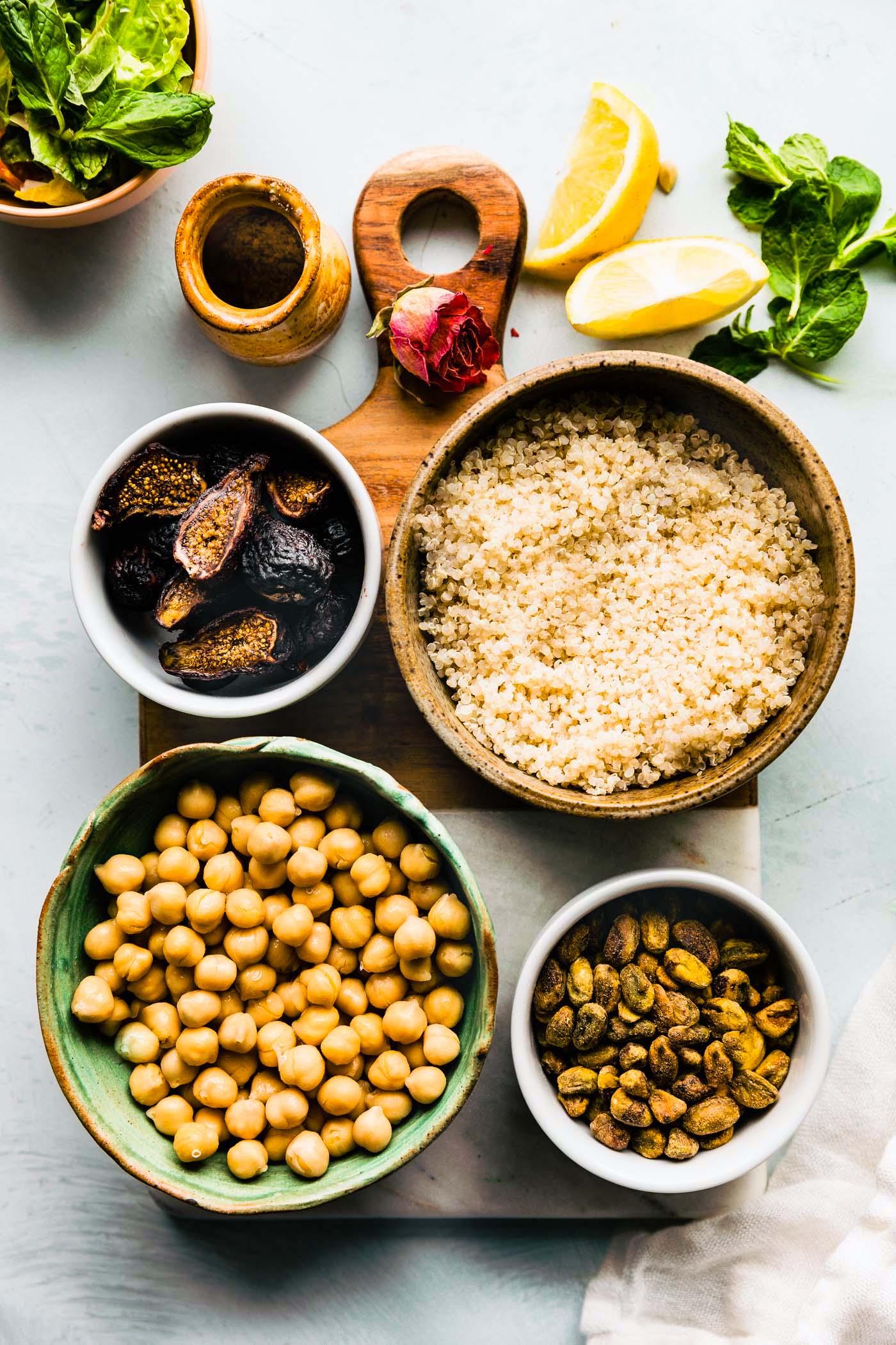 All ingredients for chickpea quinoa salad