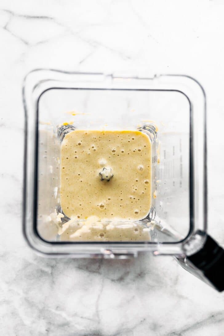 Banana and egg puree in a blender.