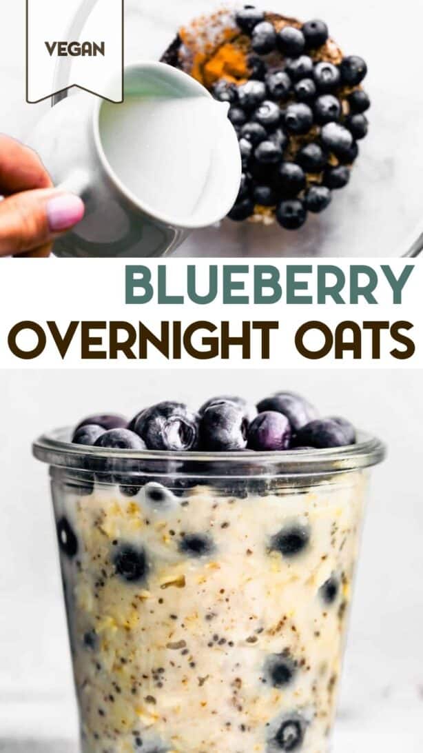 2 images of blueberry overnight oats with a text overlay,