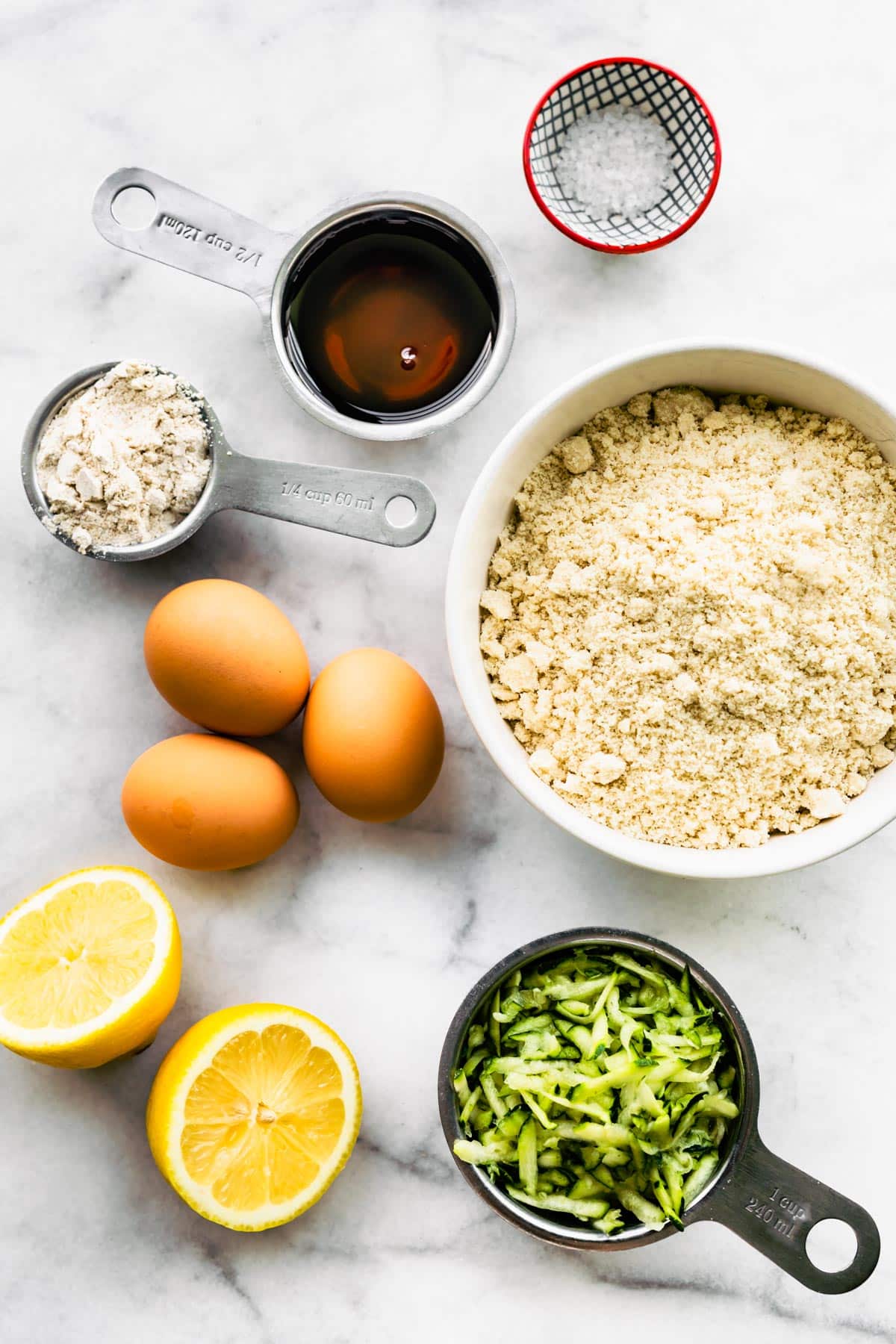 Ingredients needed for gluten free lemon zucchini bread.