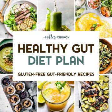 A grid of healthy gut recipes with a text overlay