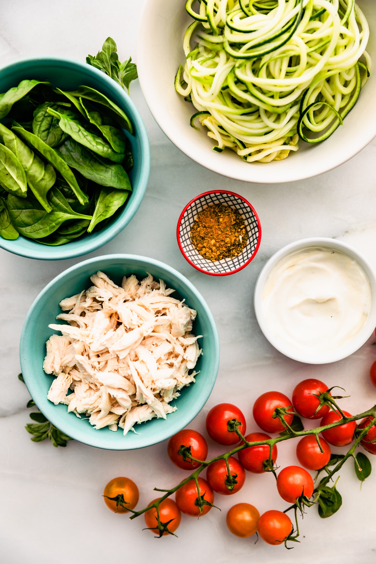 bowls of ingredients to make keto Italian chicken recipe