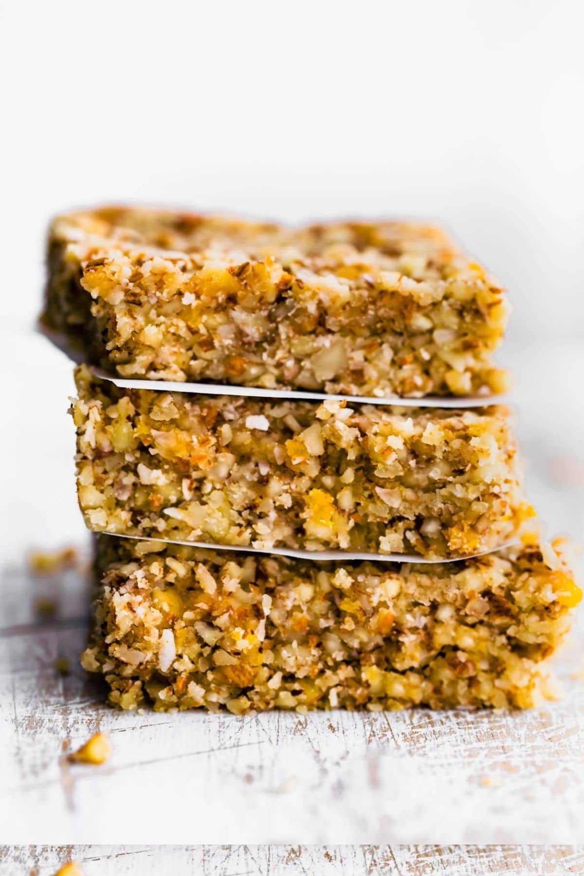 stack of three homemade paleo protein bars