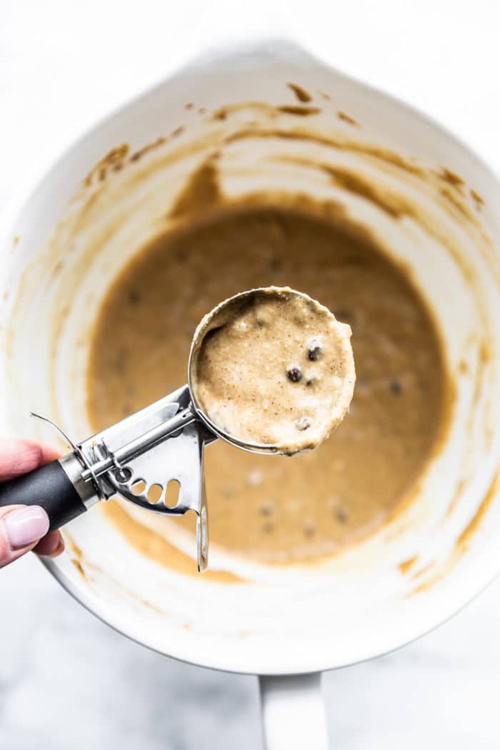 scoop of muffin batter in cookie scooper