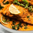 Baked salmon with Red Pepper Sauce!