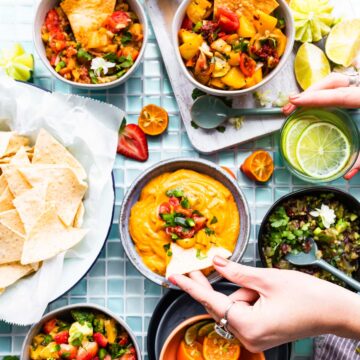 salsa snack bar with chips and homemade salsas