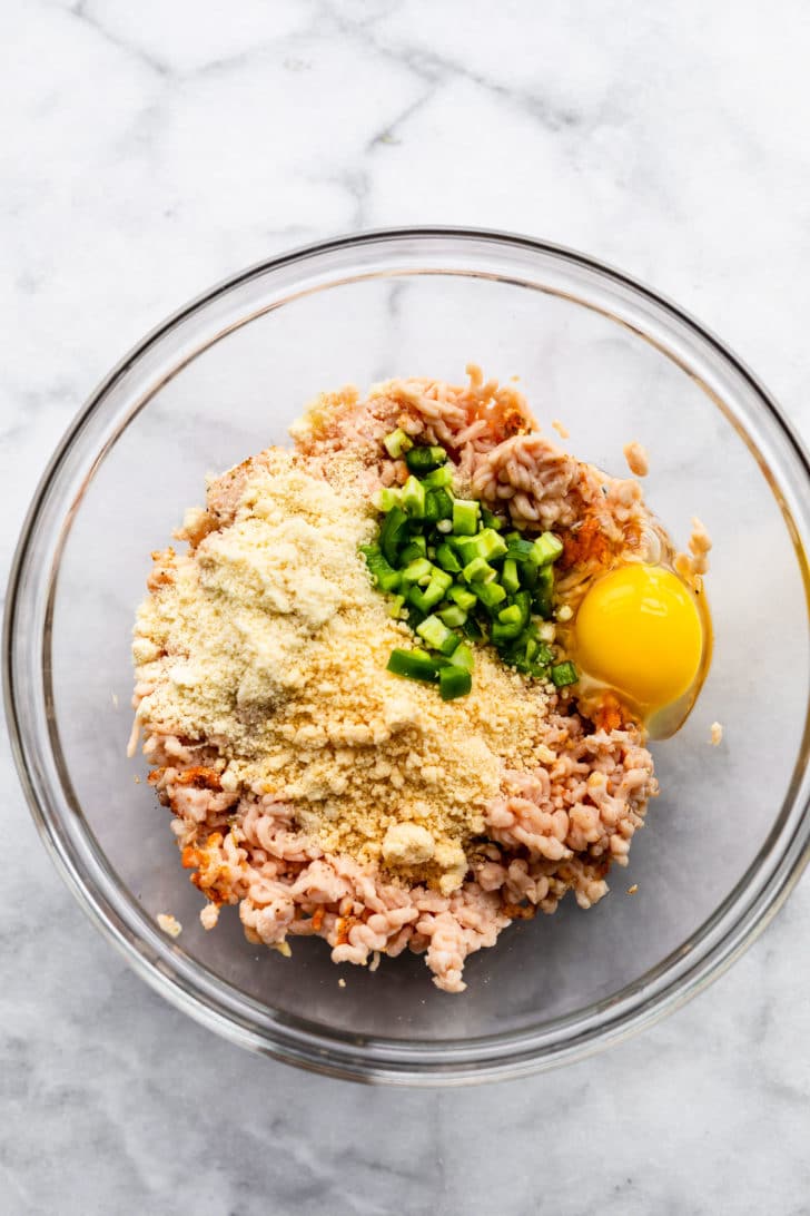 unmixed ingredients for gluten free meatballs