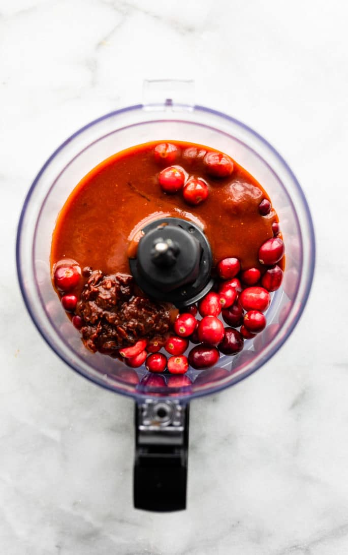 bbq cranberry sauce in a food procesor
